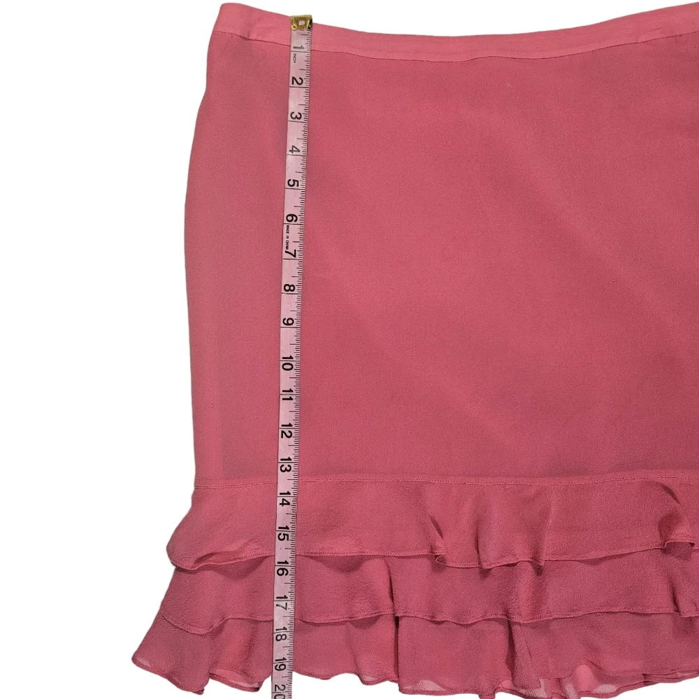 Express Pink 100% Silk Pencil Skirt Sz 6 Tier Ruffle Hem Lined Barbie Workwear